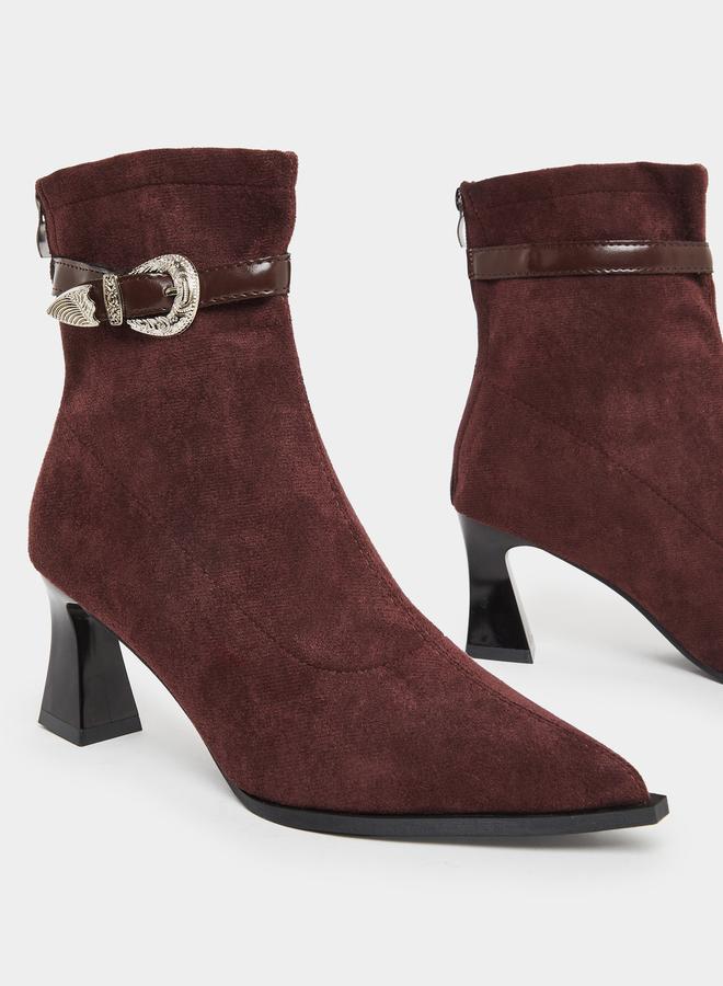 Take Two Women Burgundy Suede Buckle Detail Ankle Boots - Image 3